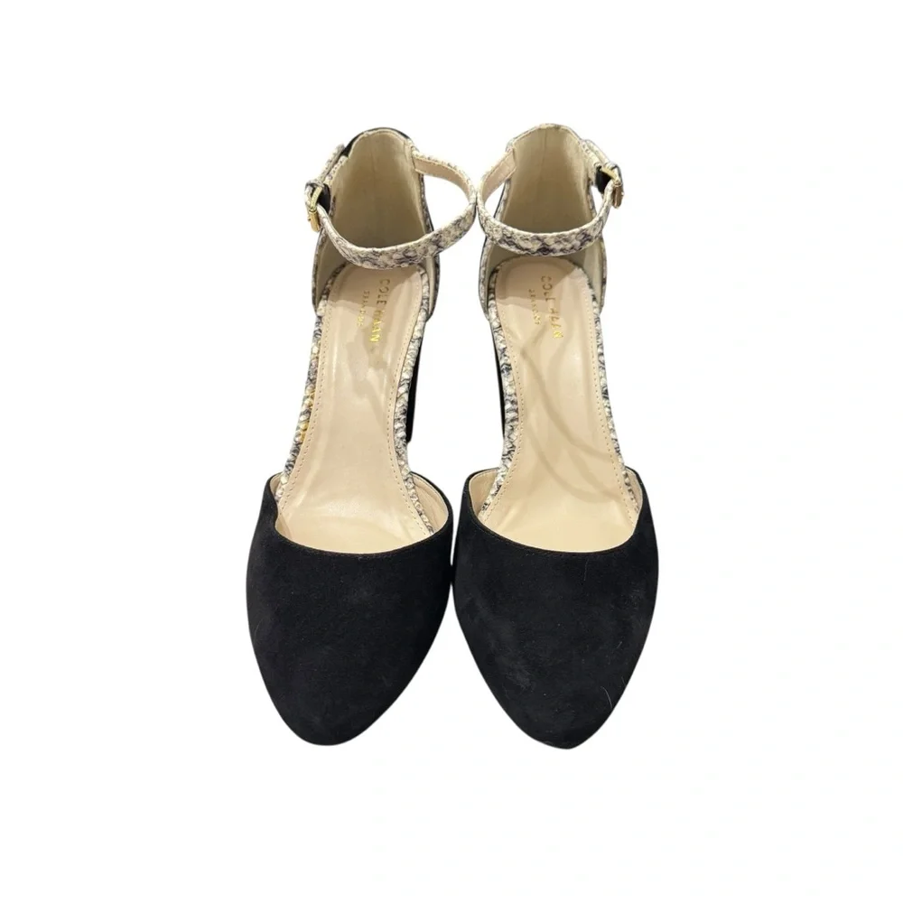 COLE HAAN Lara Ankle Strap‎ Black Suede Pumps Shoes Size 8